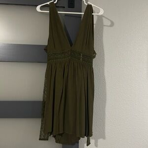 Forest green tank dress with crochet lace detail. Large. Like new